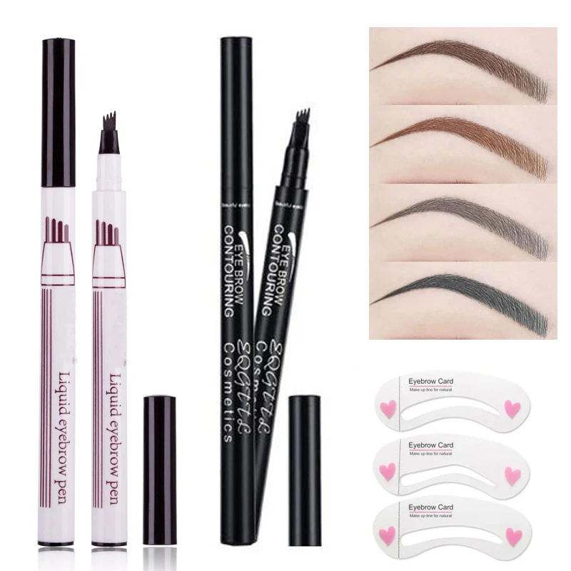 

Brand New Eyebrow Pencil Waterproof Fork Tip Eyebrow Tattoo Pen 4 Head Fine Sketch Liquid Eyebrow Enhancer Dye Tint Pen
