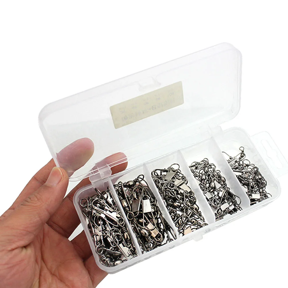 

100Pcs Swivel Snap Line Stainless Steel Safty 5 Sizes Hooked Fishing Connector