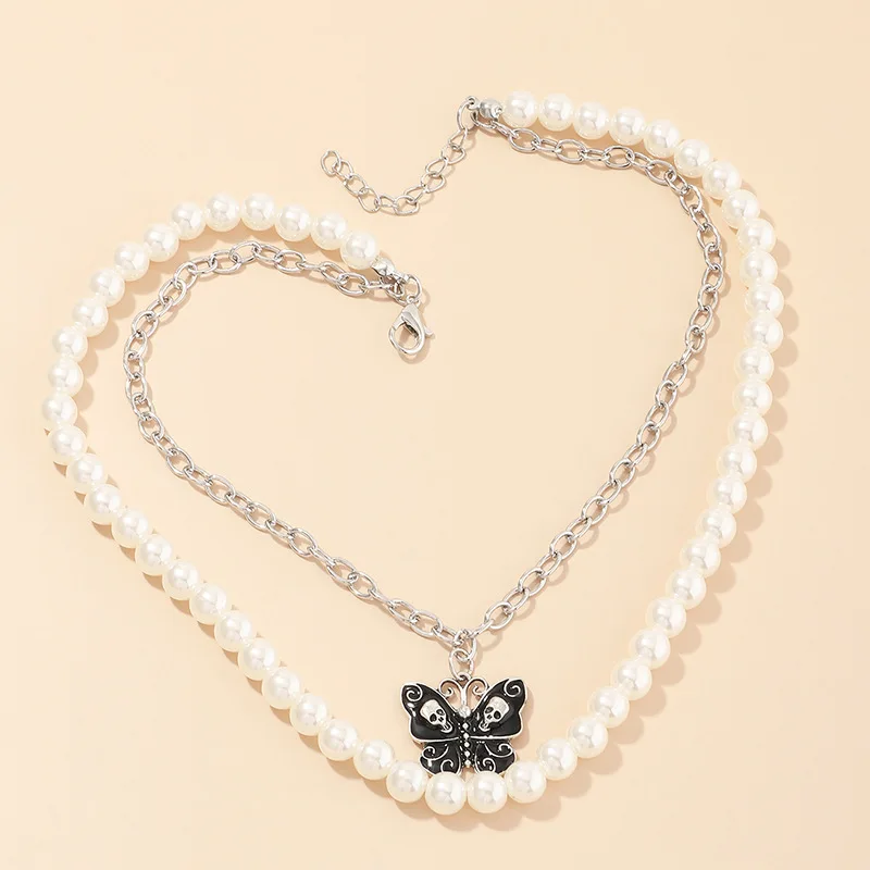 

1PCS Gothic Black Butterfly with Skull Punk Style Layer Necklace for Girls Women Punk Retro Collar Party Jewelry Neck Accessory