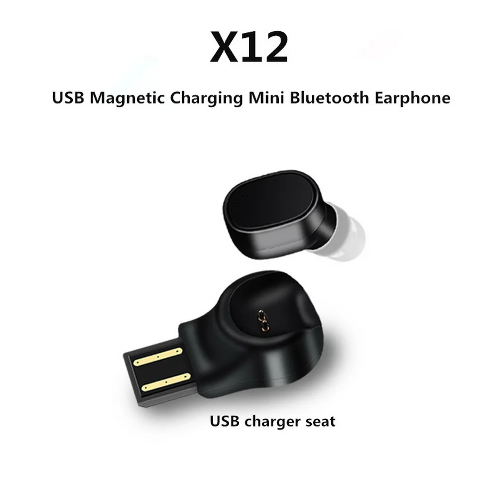 Mini Bluetooth Headset Wireless Earphone Portable USB Magnetic Charging Headset Invisible Sport Earbud Headset For iPhone 8 12