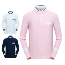 Одежда для гольфа; рубашка для девочек; сезон весна-осень; Новая детская футболка с длинными рукавами; полосатый воротник-стойка; школьная спортивная одежда