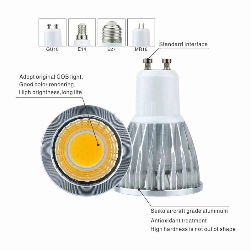 Светодиодный лампы E27 E14 MR16 GU5.3 GU10 COB Точечный светильник 3W 5 Вт 7 Вт 10 Вт лампада светодиодный светильник 110 В 220 Bombillas светодиодный светильник 85-265 в точечный светильник
