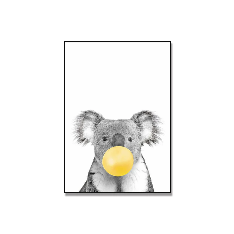 Zebra-Elephant-Giraffe-Koala-Canvas-Painting-Bubble-Gum-Poster-Safari-Animal-Print-Black-and-White-Wall (1)