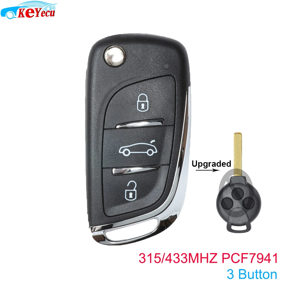 KEYECU обновлен флип дистанционный ключ-брелок от машины 3 кнопки 315/433 МГц PCF7941 для Benz Smart Fortwo 451 2007 2008 2009 2010 2011 2012 2013
