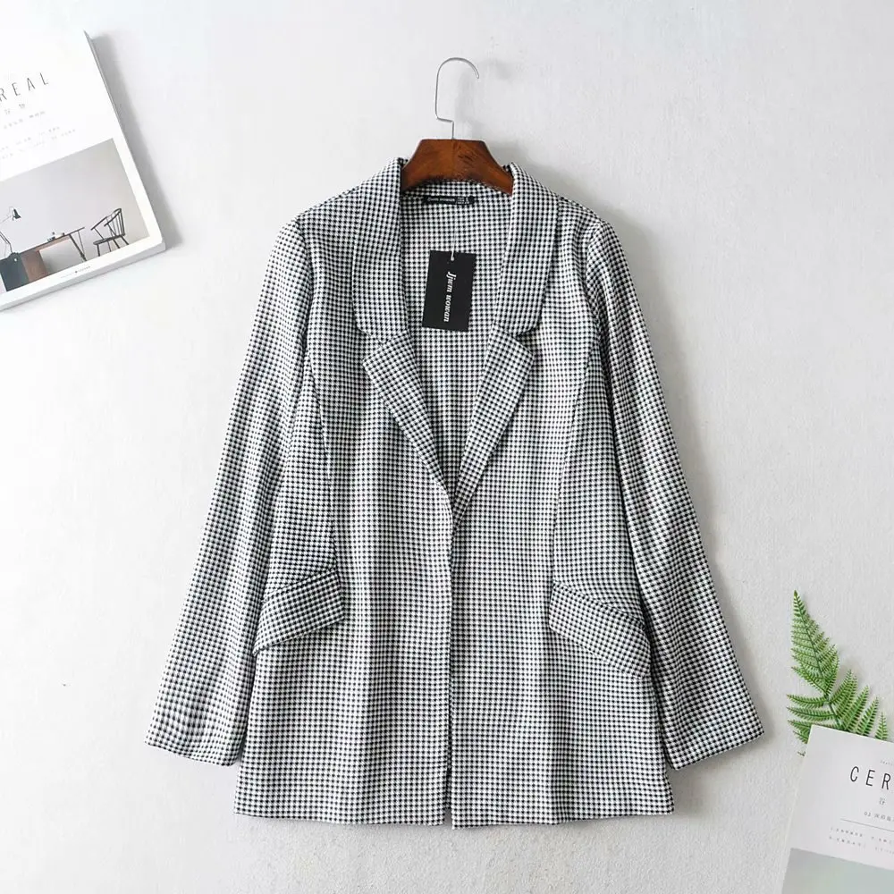 

Ozhouzhan 2019 Autumn New Style WOMEN'S Dress Retro Thousands of Birds Small Suit Loose-Fit Plaid Suit Coat Women's