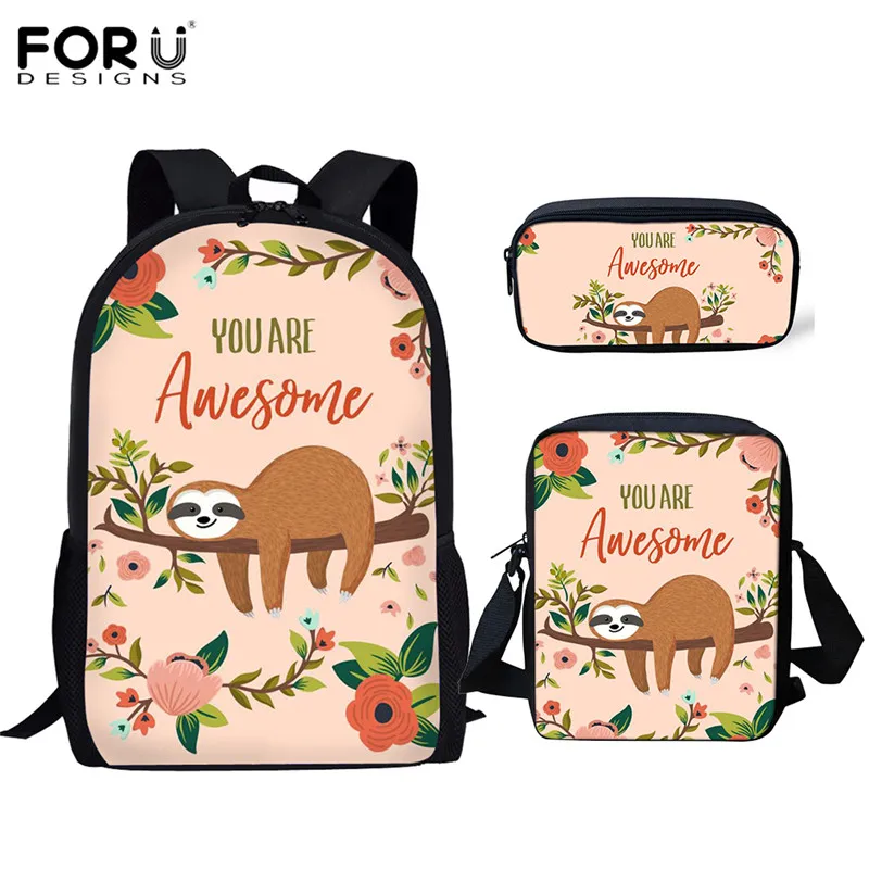 FORUDESIGN 3 шт. школьный рюкзак наборы для мальчиков с принтом "Ленивец" Bookbag школьный рюкзак для малышей и детей, студенческий ноутбук, мужской портфель, рюкзак - Цвет: HXA01CEK