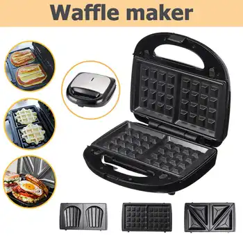 

750W 3 in 1 Waffles Maker Breakfast Snack Sandwich Maker Electric Bubble Egg Toaster Cake Machine and 3 Plates 220-240V