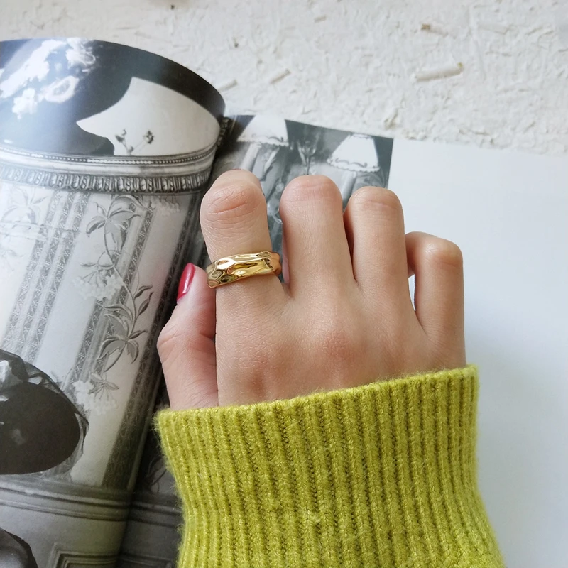 Irregular Gold Ring Real 925 Sterling Silver Smooth Uneven Surface Open Tin Foil Shell Women Korea Jewelry | Украшения и