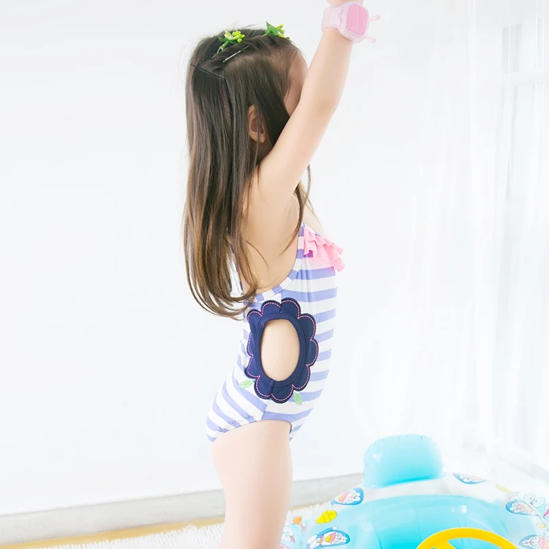 

0-2 Years Girl Openwork Embroidered Swimwear One Piece Striped Swimsuit Swimsuit Summer Girls Beach Swimwear New