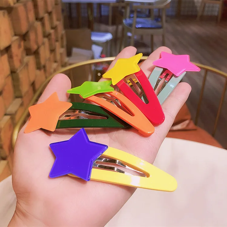 Boutique ins 20pcs Fashion Cute Star Barrettes Hairpins Fluorescent Cartoon Snap Clips Princess Headwear Hair Accessories