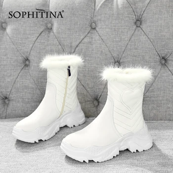 

SOPHITINA Fashion Design Boots High Quality Genuine Leather Comfortable Round Toe New Shoes Warm Ankle Women's Boots MO373