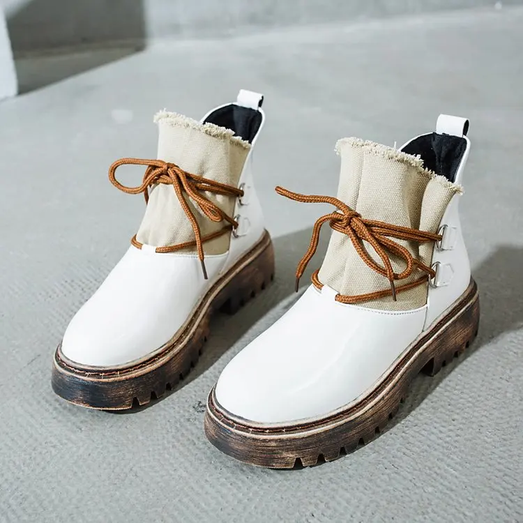 Winter Women ankle Martin boots women Casual lace-up mid heels platform Round Toe Comfort warm snow boots women shoes mujer X830
