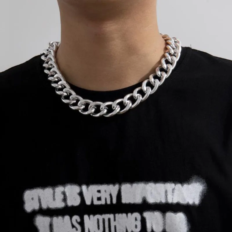 Punk Big Necklace for Man Stainless Steel Twist Gold Silver Color Chunky Thick Lock Choker Chain Necklaces Hip Hop Jewelry Necklaces & Pendants for women