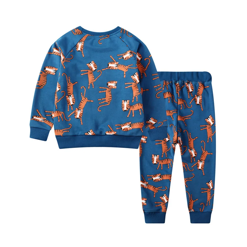 НОВЫЕ комплекты одежды для маленьких мальчиков осенне-зимняя хлопковая одежда с принтом Тигра для мальчиков и девочек Рубашка с длинными рукавами и штаны