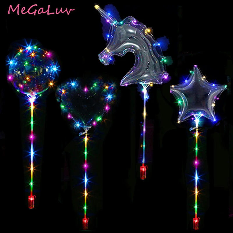 

20inch Luminous Clear Bubble Balloons Heart Round Star Colorful LED Light Up Bobo Ballons Birthday Supplies Wedding Party Decor