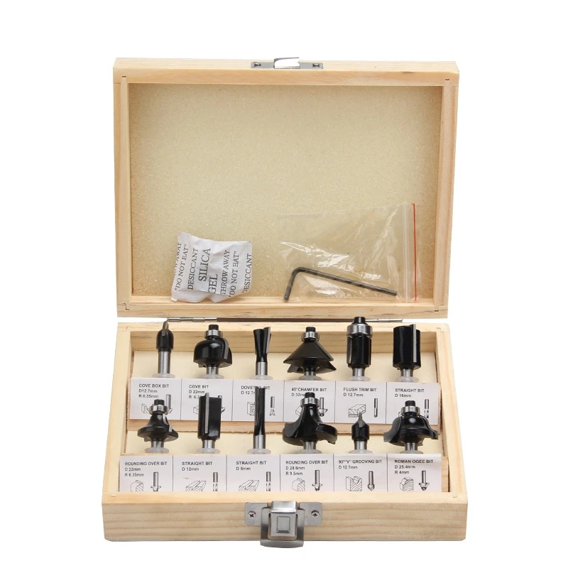 

12Pcs 6mm Router Bits Set Professional Shank Tungsten Carbide Router Bit Cutter Set with Wooden Case for Wood