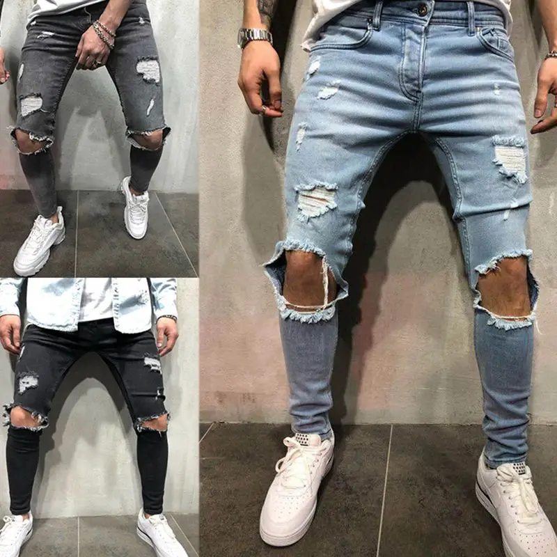 

M e n Big Si e jeans Ripp e d Trous E Rs Style p e Ncil Pants