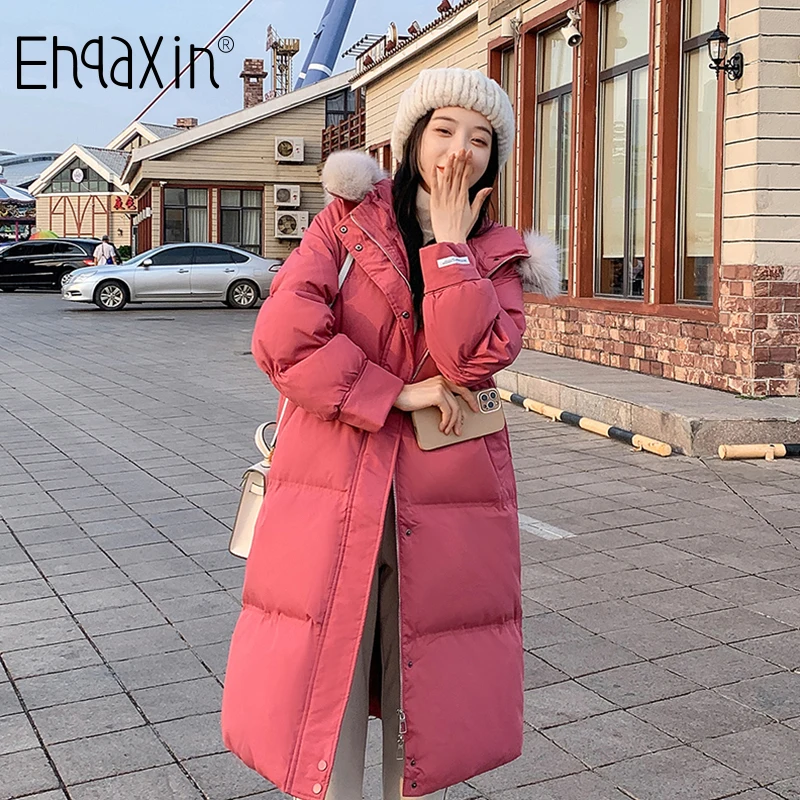 

EHQAXIN Winter Ladies Down Jacket Casual Loose Padded Jacket New Hooded Long Windproof Warm Padded Coats For Womens S-XL