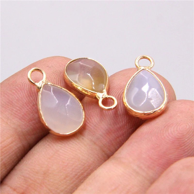 9 Gray agate 3 шт./лот, натуральный синий K2 Jaspe Чарм, подвеска из камня, капля воды, свободная подвеска, Шарм для изготовления ювелирных изделий, браслет, ожерелье ручной работы - Окраска металла: 9 Gray agate