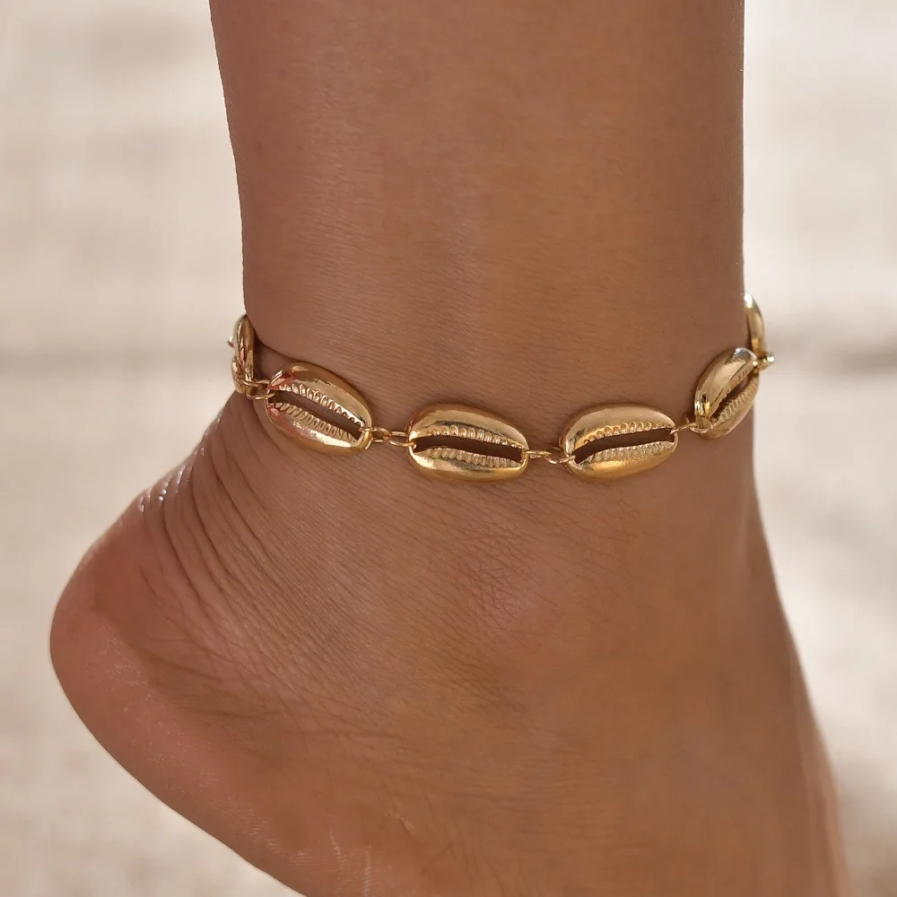Золотой металлический корпус кокосового дерева женский браслет на лодыжку ноги летние двухслойные ножные браслеты на ногу - Окраска металла: BB731