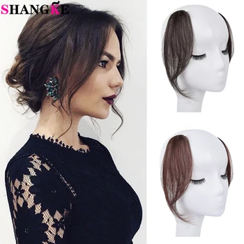 

SHANGKE Women's Long Human Hair Bangs Side Fringe Black Brown Natural hair extensions Front Hair Piece Clip In Extensions