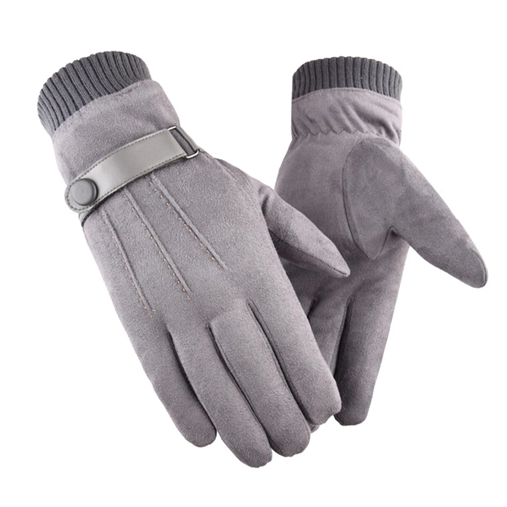 Gray Одна пара однотонных теплых ветрозащитных мужских перчаток для езды на открытом воздухе, теплые замшевые бархатные перчатки, лыжные принадлежности - Цвет: Gray