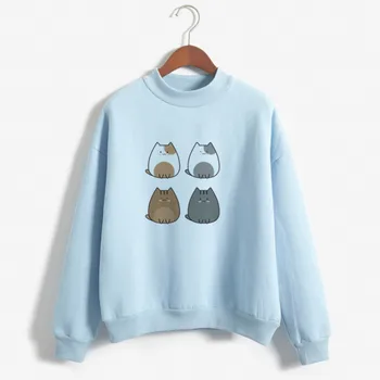 

Casual Kawaii Hoodies Women 2019 Autumn BlueHoodies Women Cat Hoodie Cute Sweatshirt Streetwear Clothe for Teens hoodies Cartoon
