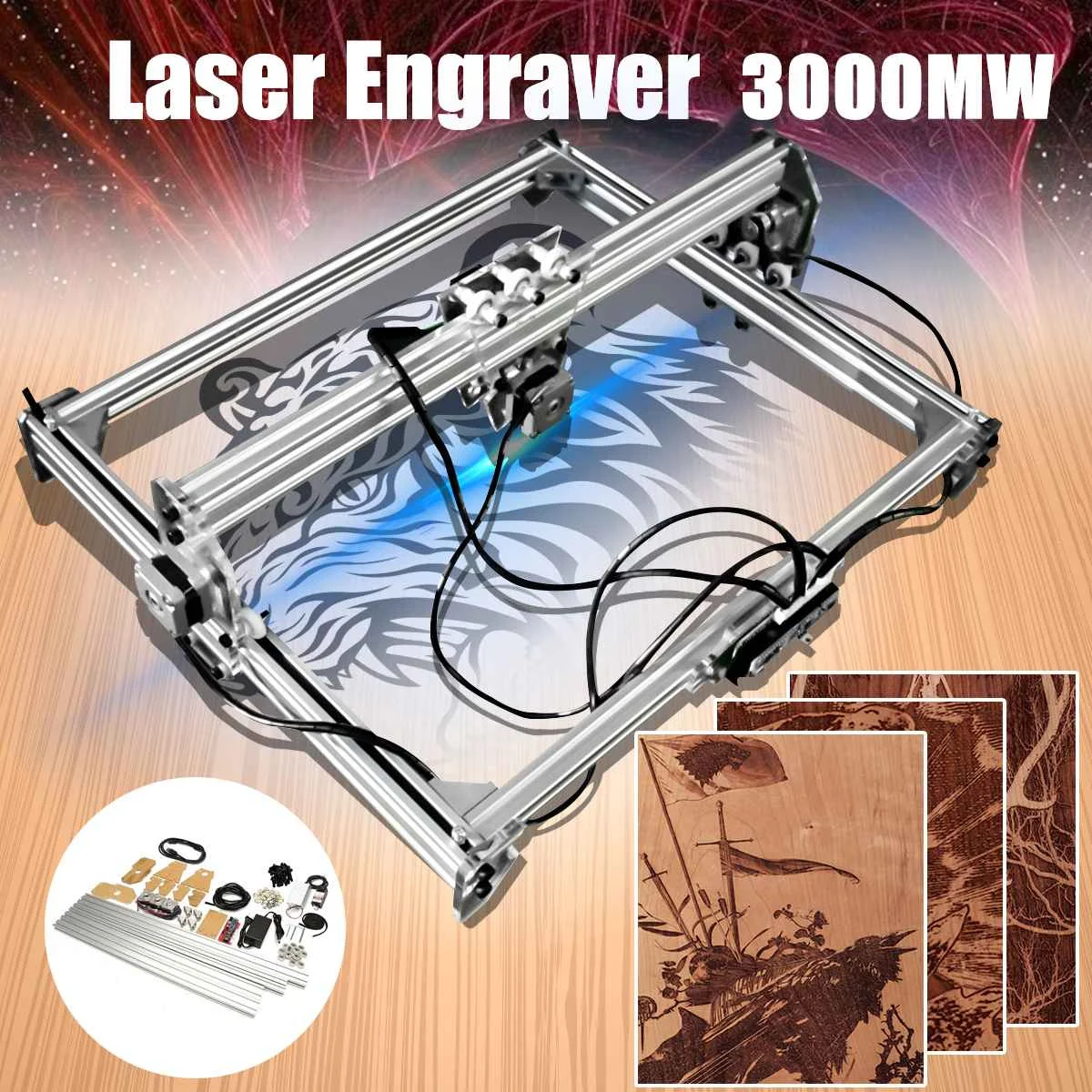 50x65cm 3000MW Area Mini Laser Engraving Cutting Machine Printer Kit Desktop 