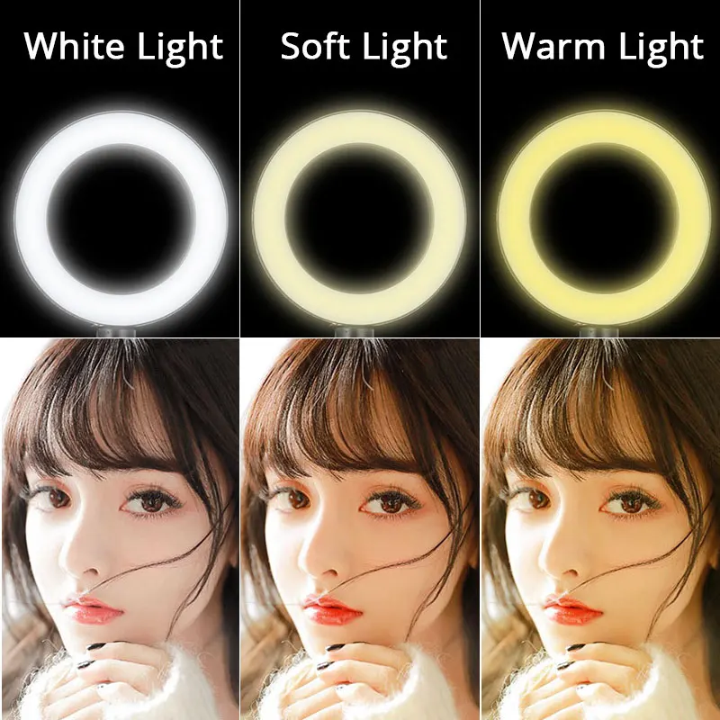 Koop Dimbare LED Selfie Ring Licht Camera Telefoon USB ring lamp Fotografie Licht Vullen met Telefoon Houder Stand Voor Make Live streamen