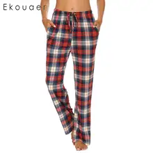 Ekouaer/женская одежда для сна, клетчатая Пижама, брюки с эластичной резинкой на талии, брюки длиной до лодыжки, свободная Осенняя домашняя одежда для сна