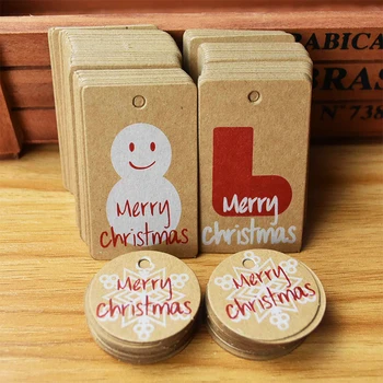 

100pcs Christmas Gift Tag Card with Rope Snowman Snowflake Tree Noel Navidad wishes Labels Tags Decor for Christams Gift