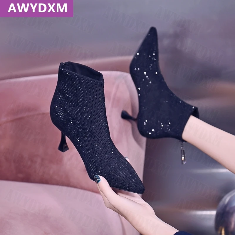 2021 New Winter Autumn Zipper Breathable Fashion Boots Women High Heels Sock Boots Ankle Designer Sexy Party Dress Chelsea Shoes 4