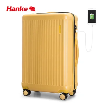 

Hanke Rolling Luggage Bag Luxury Designer Suitcase Travel Trolley Case Men Women 100% PC USB Charge Spinner Wheel TSA Lock H9803