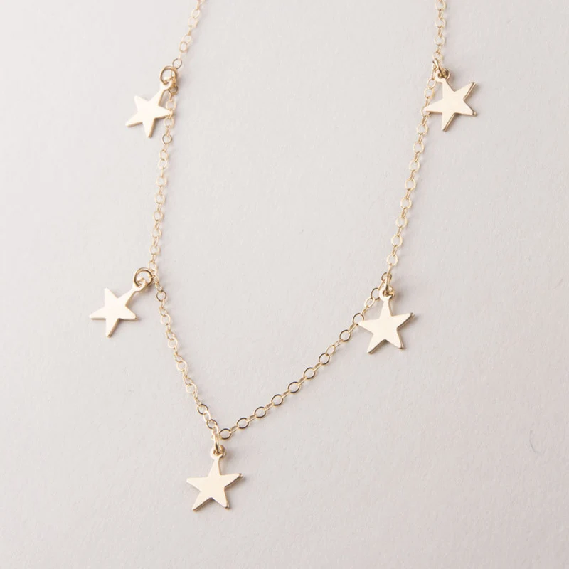 Модные украшения для женщин Золотое серебро 7 звезд колье ожерелье подвеска на