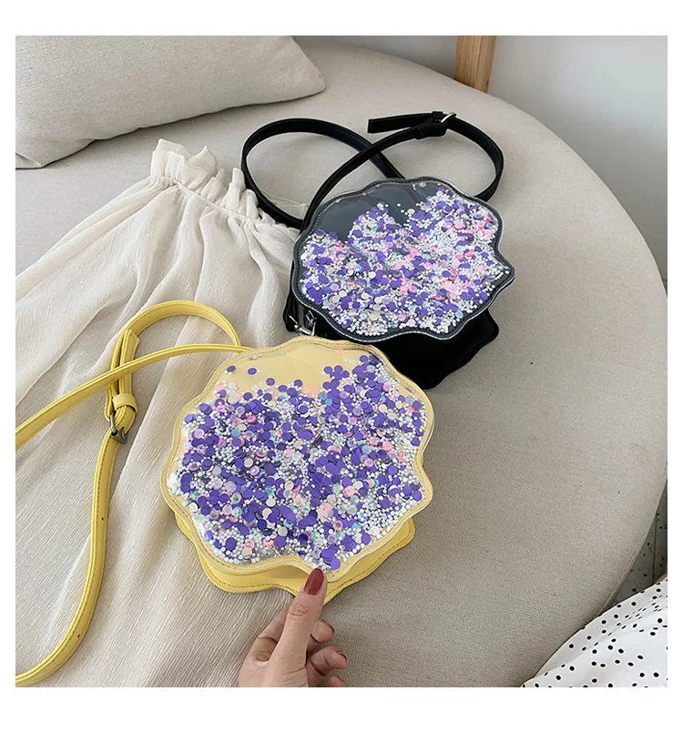 JIULIN New transparent sequins shell bag shape personality can flow single shoulder slant slant women bag