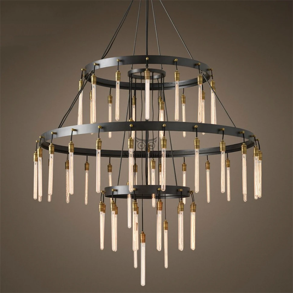 Modern Vintage Crystal Chandelier Lighting Large Retro Round Chandeliers Staircase Hanging LampHotel Restaurant Lustre Luminaria