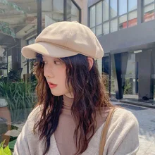 Осенняя хлопковая восьмиугольная шапка, женские шапки-береты для женщин, однотонные шапки для девочек, шапки для мальчиков, женские береты в британском стиле, теплая шапка