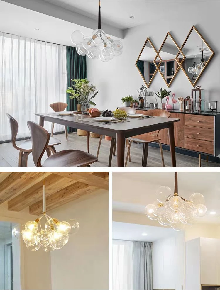 dining room light fixtures Modern Fashion Designer 9 /12 /20 Bubbles Glass Chandelier Nordic Art Molecular Led Hanging Light Fixtures for Dining Room Foyer dining chandelier