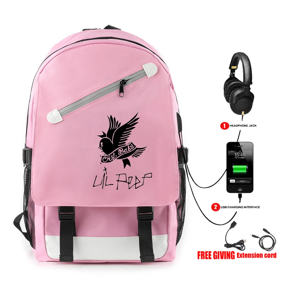 best Stylish Backpacks Popular Novelty Cute Rap Lil Peep backpack Usb Rechargeable Schoolbag Student Waterproof Canvas Travel Bag Print Teen Girls bag stylish backpacks for school