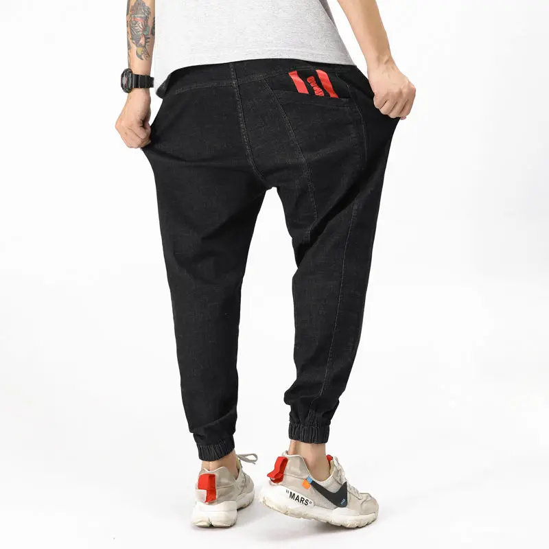 

2020 Men's Jeans Pants Elastic Loose Cargo Pants Denim Spliced Harem Trousers Hip Hop Men Joggers Plus Large Size 28-48 140KG