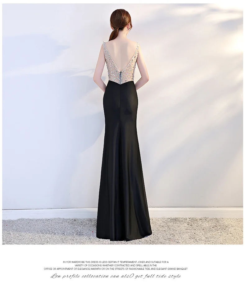 Sexy Black V-neck Beading Sleeveless Backless High Split Bodycon Long Dress Women Robe Femme Summer Party vestidos de festa