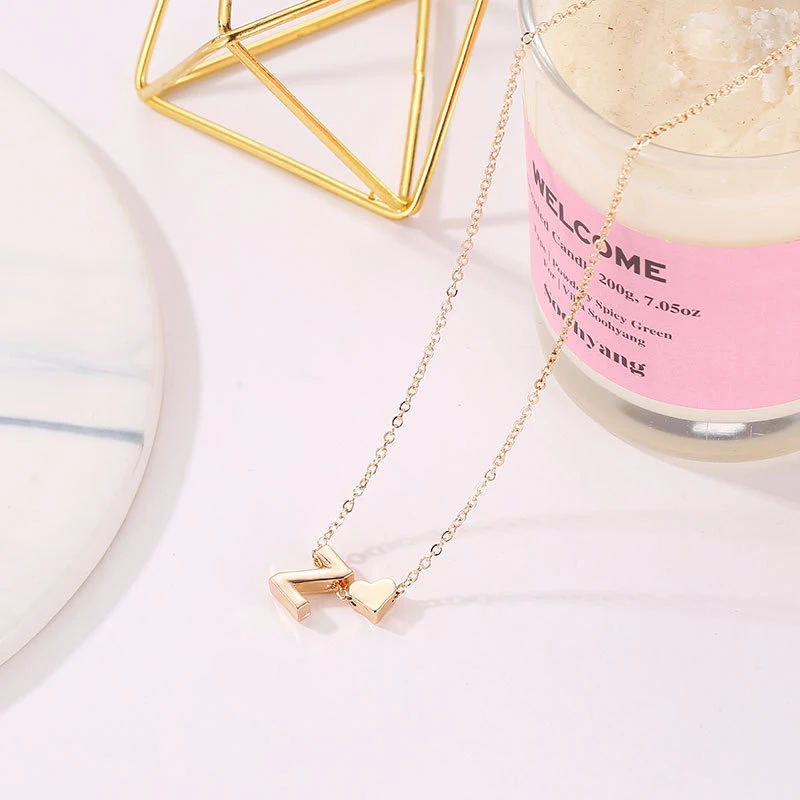 FSUNION 2020 Fashion Tiny Gold Color Initial Letter Necklace Heart Initials Name Necklaces Pendant for Women