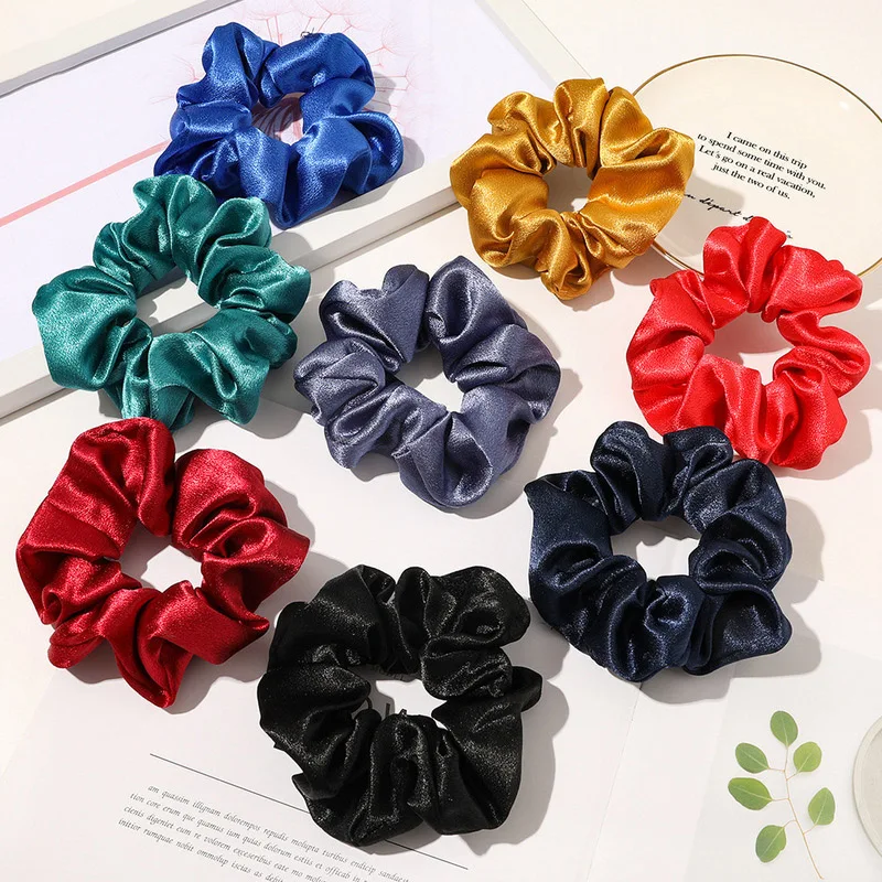 

Korea Satin Silk Solid Color Scrunchies Elastic Hair Bands Women Girls Hair Accessories Ponytail Holder Hair Ties Rope