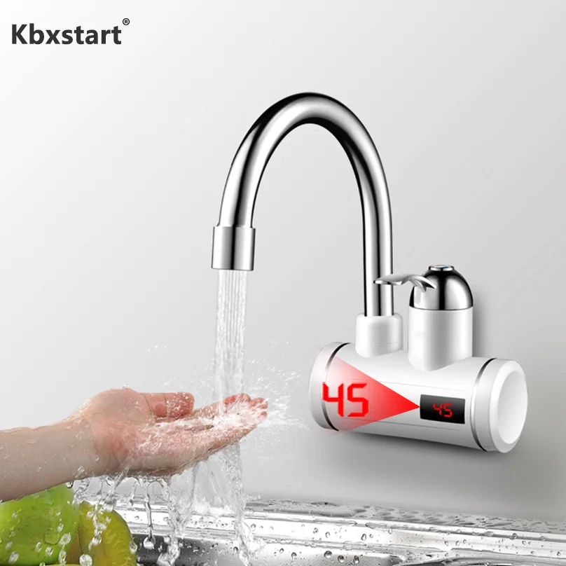 Instant Tankless Electric Hot Water Heater Faucet Kitchen Heating Tap Under and Lateral Water Inflow with LED Display UK EU Plug