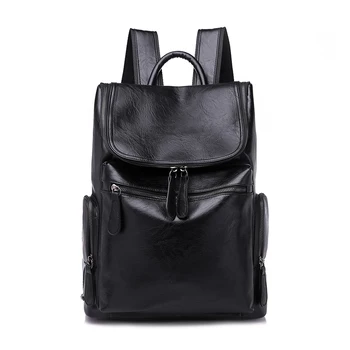 

New High Quality PU Male Computer Backpack Fashion Trend Simple Travel Backpack Solid Color Large Capacity Student School Bag