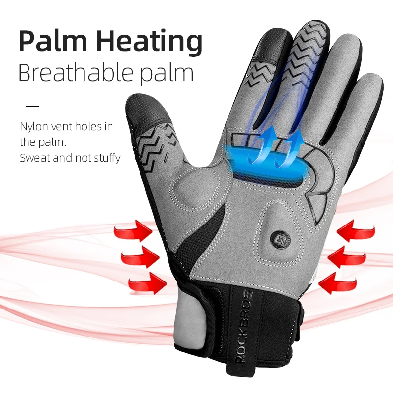 ROCKBROS Bicycle Gloves SBR Touch Screen USB Heated Windproof Breathable Women Men