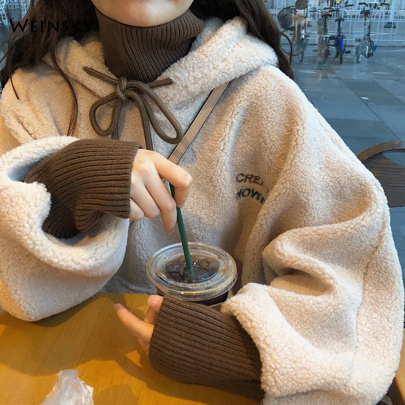  women Oversized Hoodie Korean Fashion Casual Style Sweatshirt 2019 New Artificial Lamb Cashmere Hoo