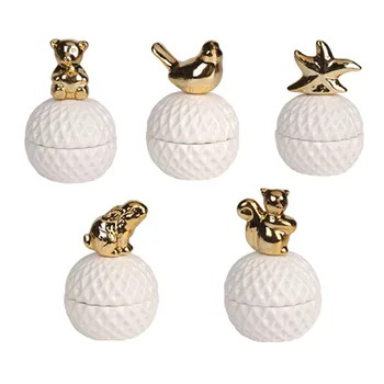 

Jewelry Storage Box Organizer For Women Golden Ceramic Necklace Ring Earrings Dustproof Mini Jewelry Desktop Organization
