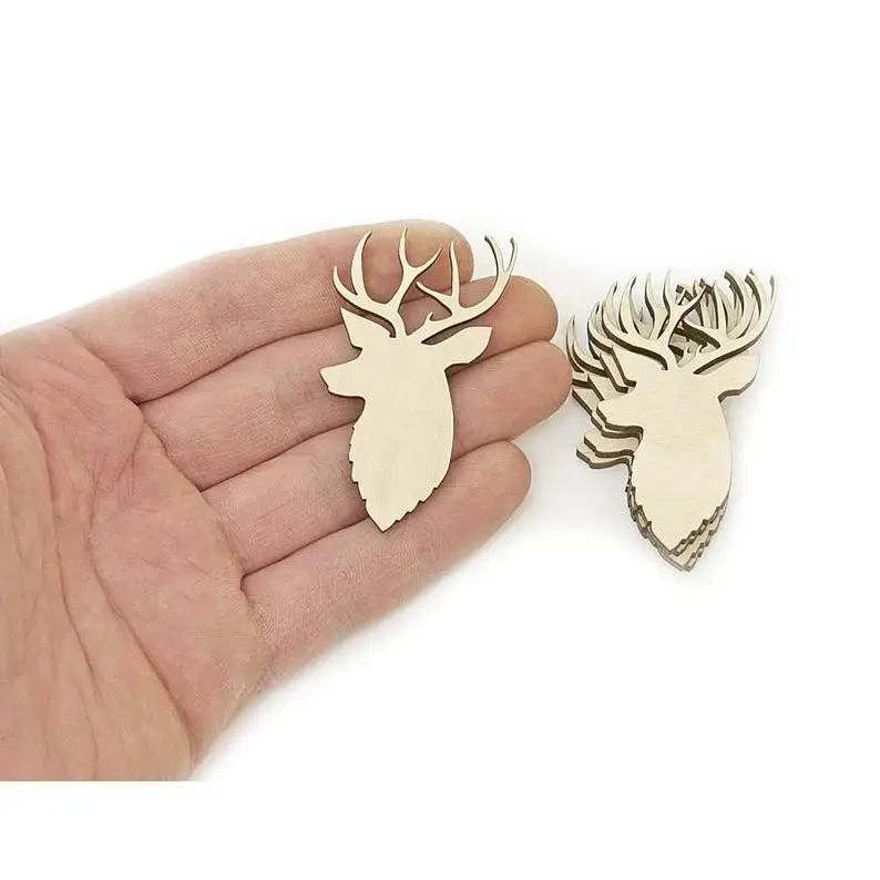 

5pcs. Deer Elk Head Wooden Cutout (6cm) Shapes Wood Craft Ornament Art Projects Craft Decoration Gift Decoupage 0660