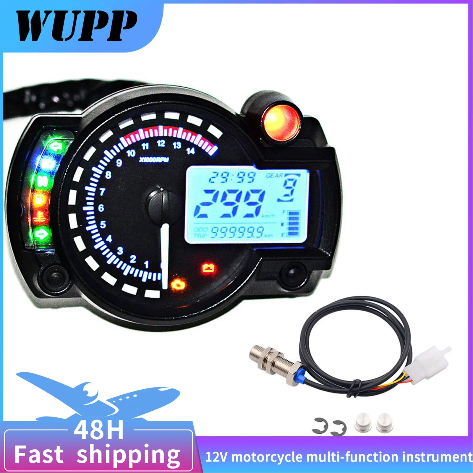 Universal 7 Colors 15000 RPM Motorcycle LCD Digital Speedometer Tachometer Gauge Universal 7 Colors 15000 RPM Motorcycle LCD Digital Speedometer Tachometer Gauge